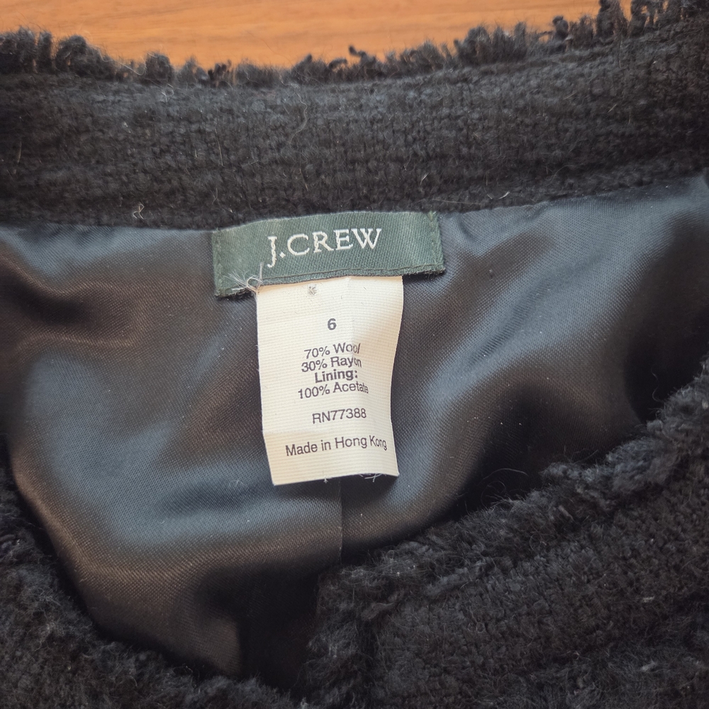 Vintage J.Crew Fringe Tweed Lady Jacket Black Bouclé | Size 6 - Picture 5 of 10
